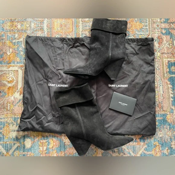 New! Saint Laurent Black Suede Ankle Boots - Picture 2 of 4